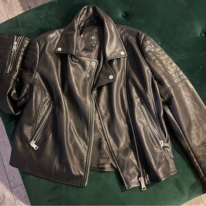 Black faux leather moto jacket from 7 for all mankind: Like new!!